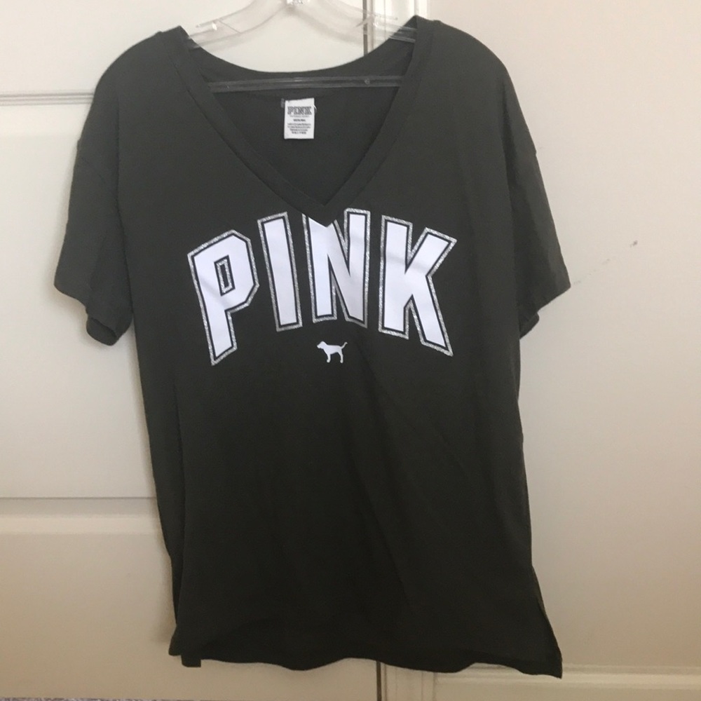 Army green PINK V-neck tee